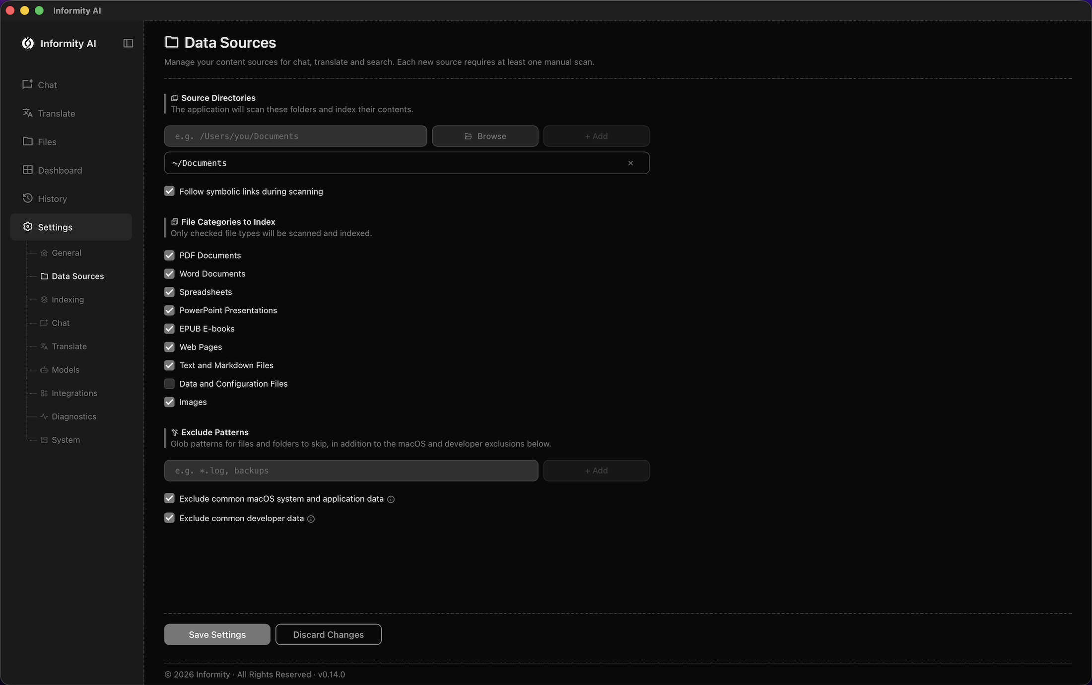 Data sources configuration